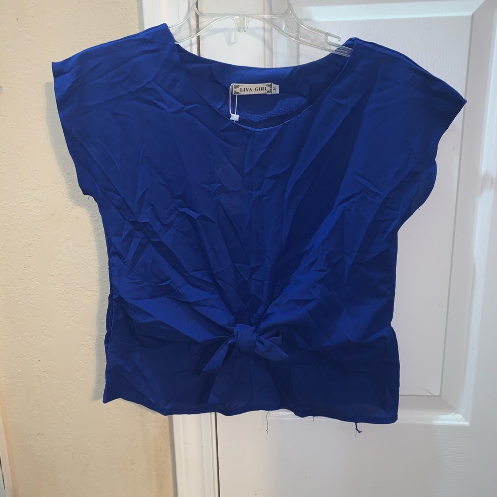 Liva girl blue chiffon shirt top nwt
